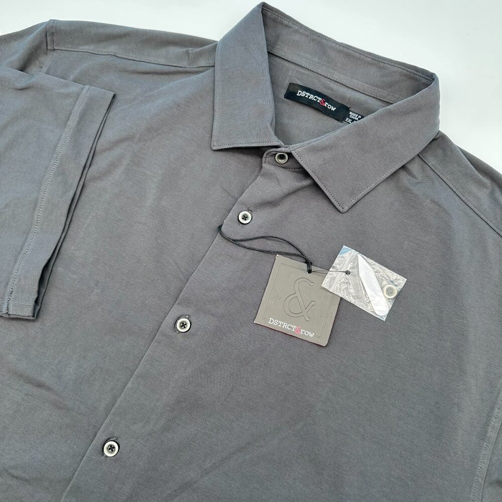 DSTRCT & ROW Men's‎ Short Sleeve Jersey Stretch Dress Shirt, Size XXL, Gunmetal